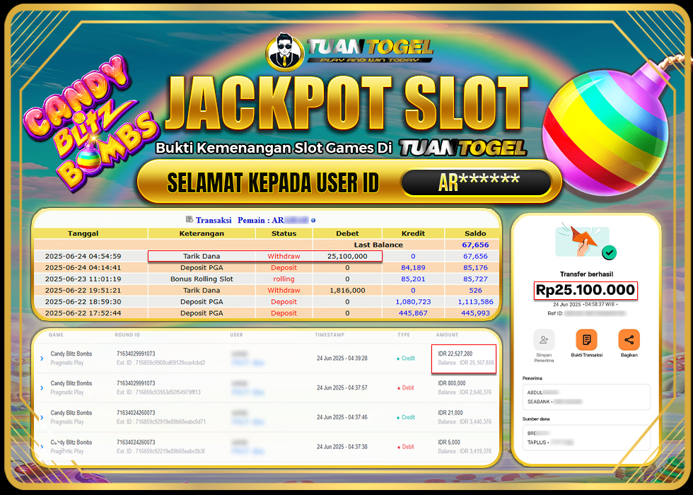 TUANTOGEL JACKPOT SLOT CANDY BLITZ BOMBS Rp25.100.000, - LUNAS